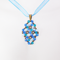 Pendant 45cm - Marissa Rhombus S-Blue Organza - Pendant 45cm - Laiton bronze